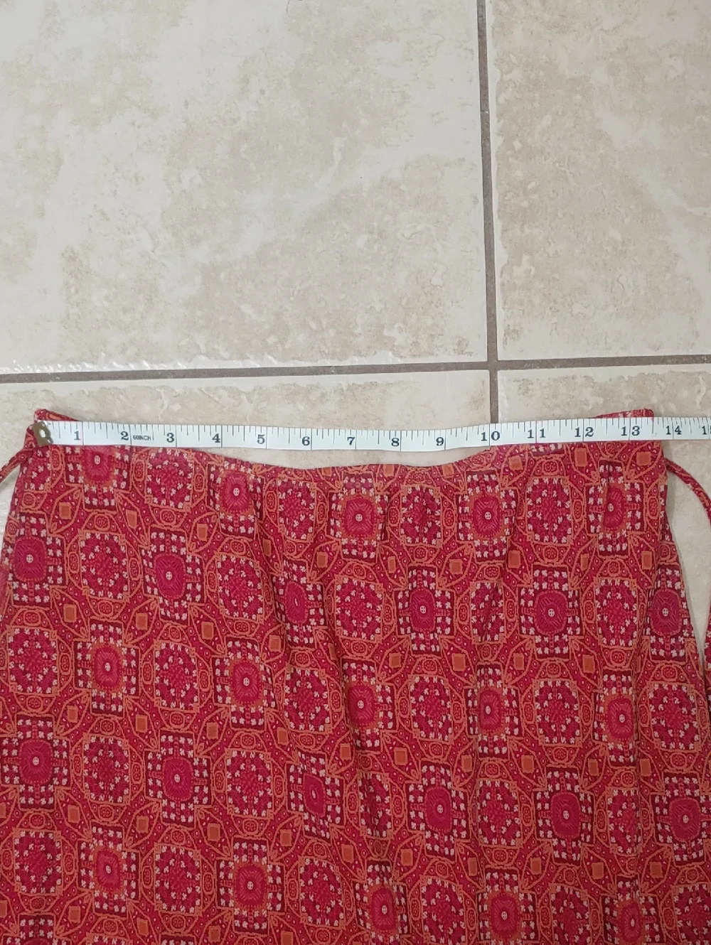 Vintage 90s CLIO Boho Skirt Midi Red And Orange Pattern Women's Size L - Picture 4 of 6